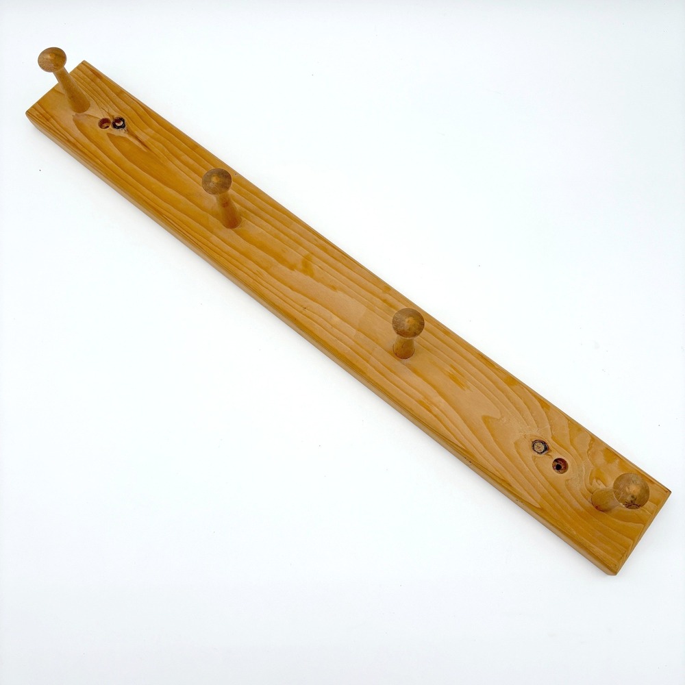 Rustic Pine Wood Wall Mount 4 Peg Coat Rack Shaker Style Entryway Organizer Rail